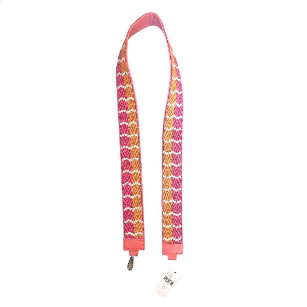 Anthropologie Bag Strap Beaded Chevron Pink Orange & White NWT